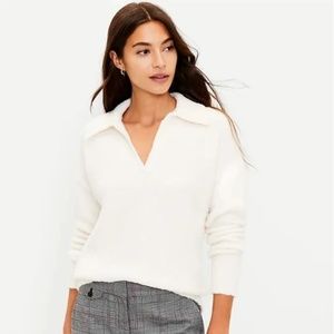 LOFT Ivory Boucle Polo Sweater Size Medium